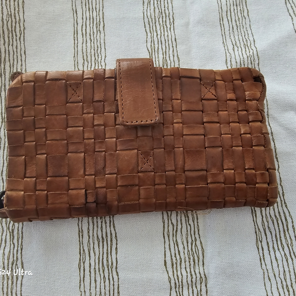 Woven Leather Wallet in Brown
